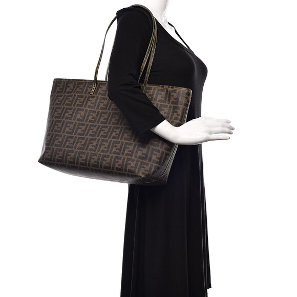 Authentic FENDI Zucca Large Spalmati Roll Tote Handle Shoulder Bag Brown PVC Tan - Picture 2 of 12